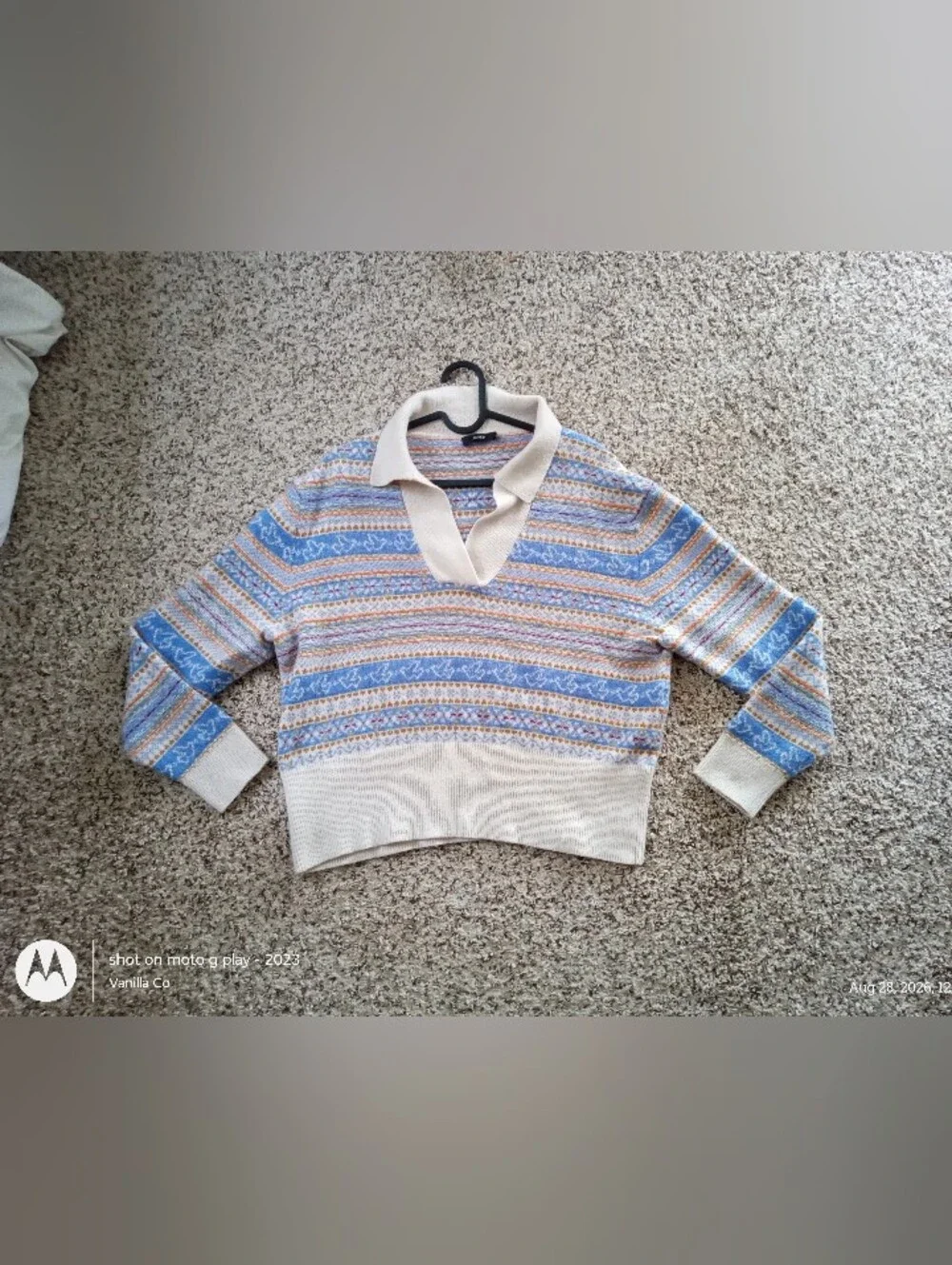J.Crew Collared Fair Isle Sweater Lambs wool-Blend Hthr Flax Peri Medium
